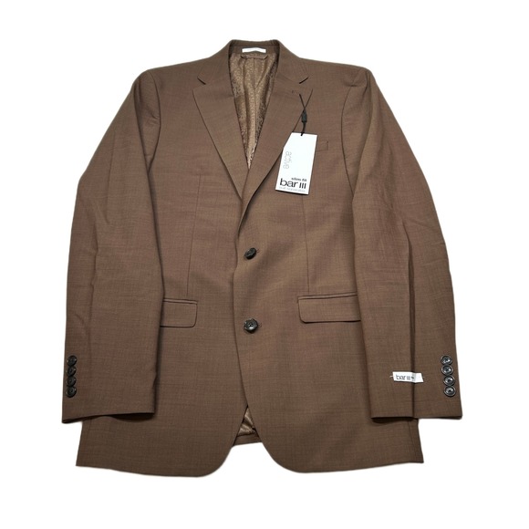 Bar III Slim Fit Suit Jacket Mens 38L 38‎ Rust Brown Active Stretch $425 NEW
